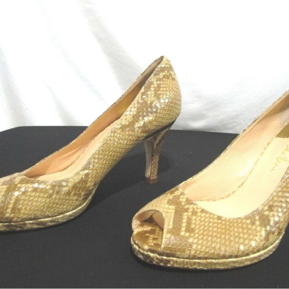 Cole Haan/ Nike Calab Gold Snake Print Peep-Toe Heels